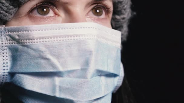 Virus Femme Masque Gaze Protecteur Pour Protéger Contre Infection Virale — Video