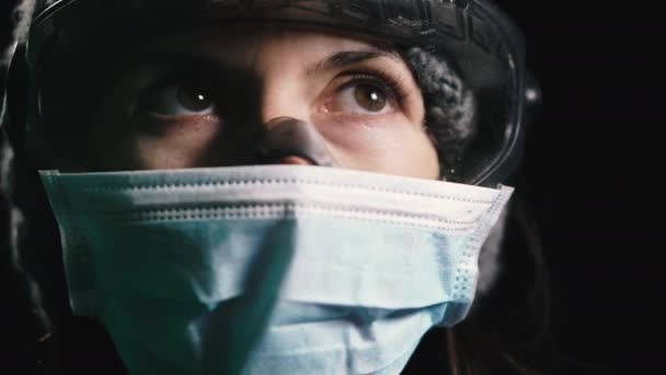 Virus Girl Protective Gauze Mask Goggles Flu Virus — Stock Video