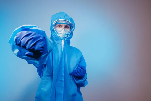 Virus Paramedic Protective Suit Virus Punches Air — Stock Photo, Image