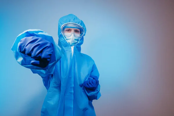 Virus Paramedic Protective Suit Virus Punches Air — Stock Photo, Image