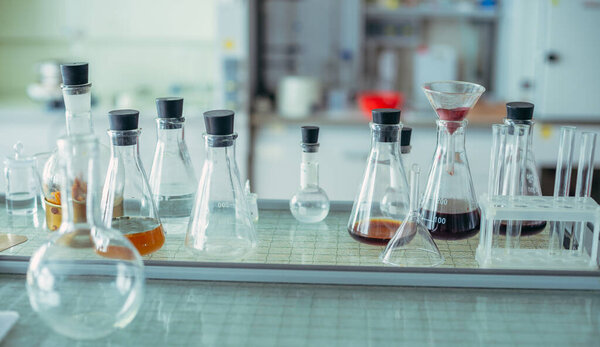 Test tubes. Test tubes and flasks for chemical experiments.