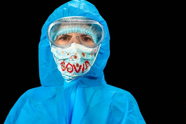 Coronavirus Mujer Traje Antivirus Protector Máscara Médica —  Fotos de Stock