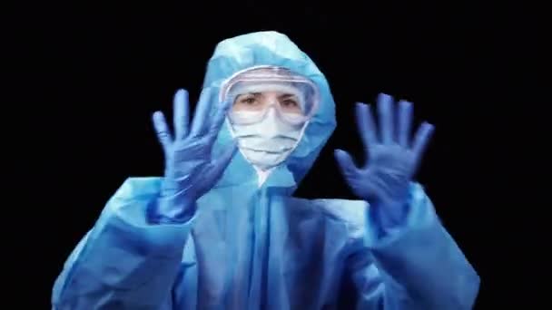 Virus Une Femme Costume Antivirus Protection Danse Sur Musique — Video