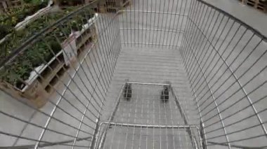 Alışveriş arabası. Süpermarkette boş alışveriş arabaları..