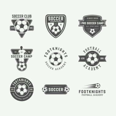 Dizi vintage futbol ya da futbol logo, amblem, rozet.