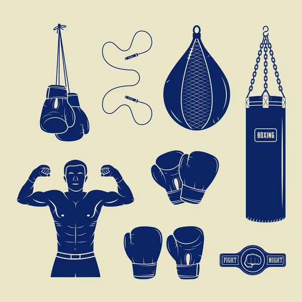 Μποξ και πολεμικές τέχνες λογότυπο κονκάρδες, ετικέτες και στοιχεία σχεδίασης — Διανυσματικό Αρχείο