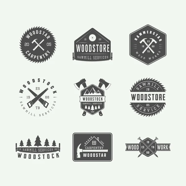 Zestaw vintage Stolarstwo i mechanik etykiety, symbole i logo. — Wektor stockowy