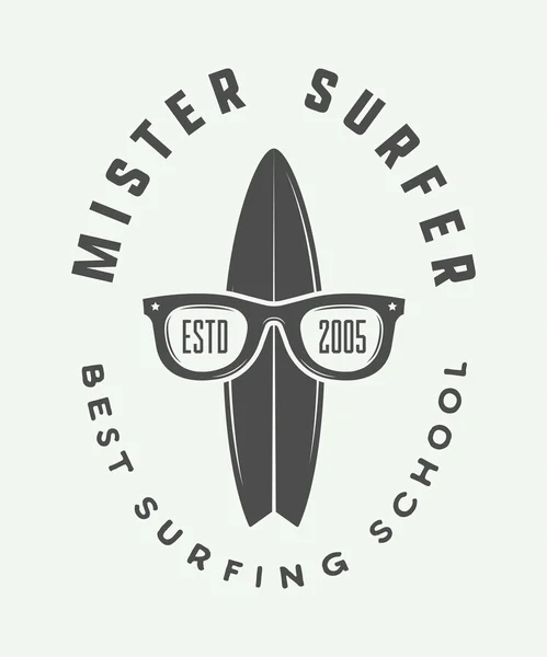 Vintage surfing logotypen emblem, badge, etikett, mark. — Stock vektor