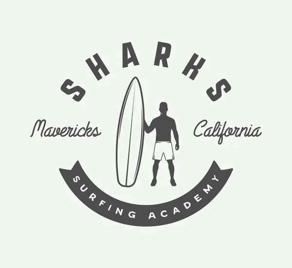 Logotipo de surf vintage, emblema, insignia, etiqueta, marca . — Archivo Imágenes Vectoriales