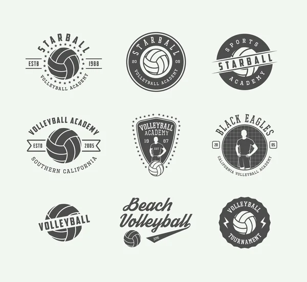 ビンテージ バレーボール ラベル、エンブレムやロゴのセット. — ストックベクタ