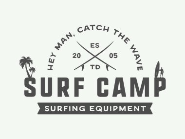 Sörf logo, amblem, rozet, etiket, mark vintage. 