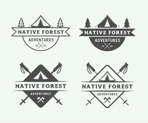 Conjunto de vintage camping ao ar livre e logotipos de aventura, emblemas — Vetor de Stock