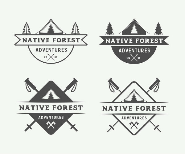 Set of vintage camping outdoor and adventure logos, badges