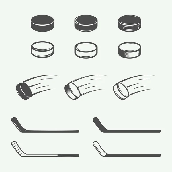 Set of vintage hockey elements in retro style. — Stock Vector