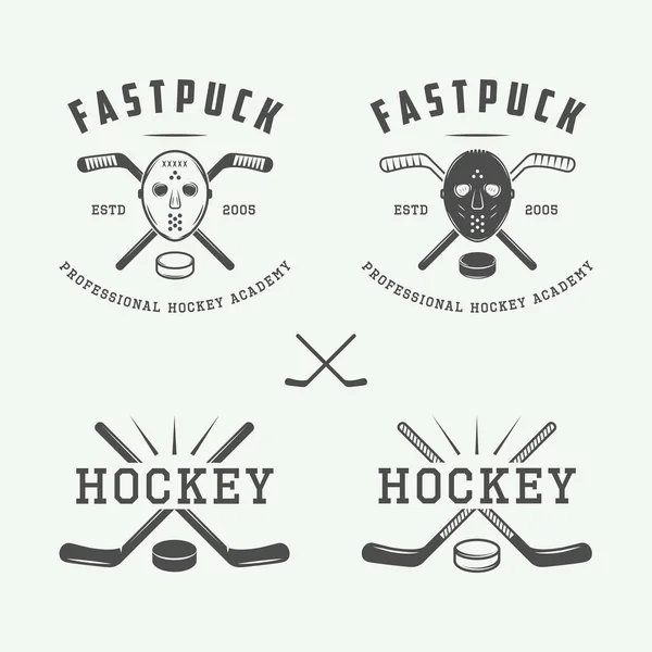 Conjunto de emblemas de hockey vintage, logotipos, insignias, etiquetas — Vector de stock