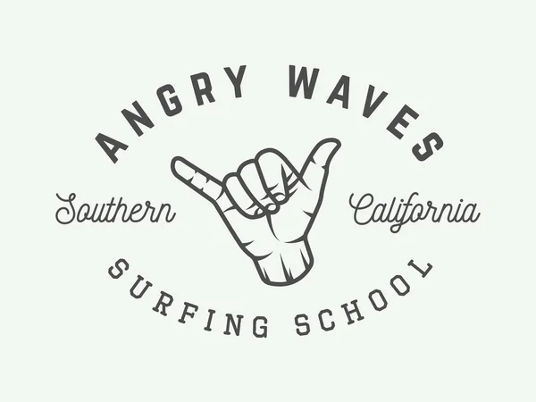 Logotipo de surf vintage, emblema, insignia, etiqueta, marca . — Vector de stock