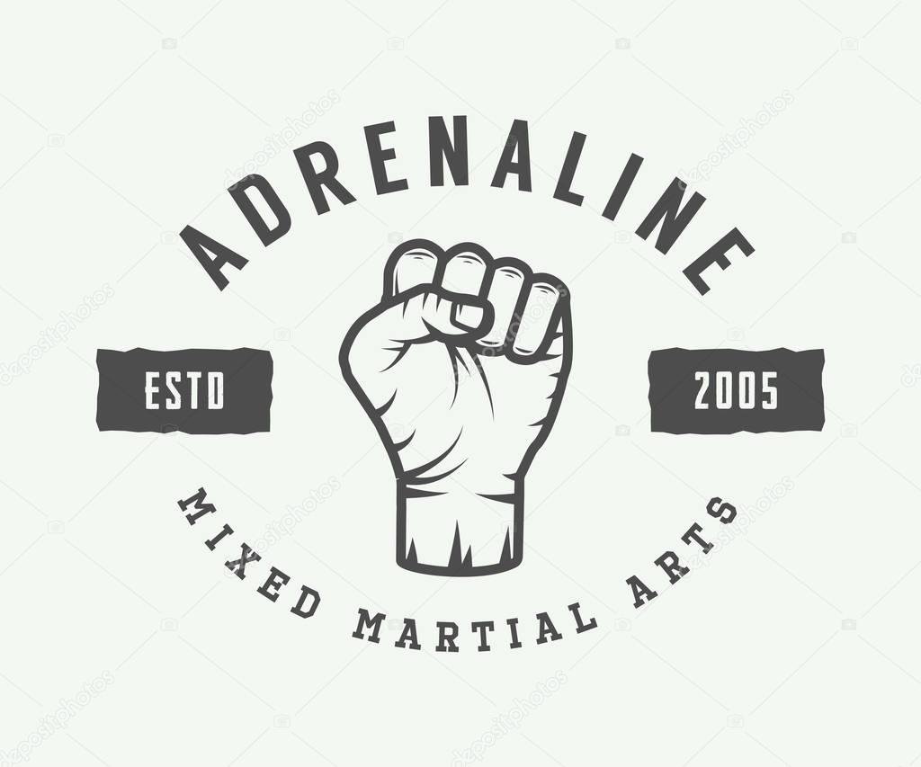 Vintage mixed martial arts logo, badge or emblem. Vector illustration