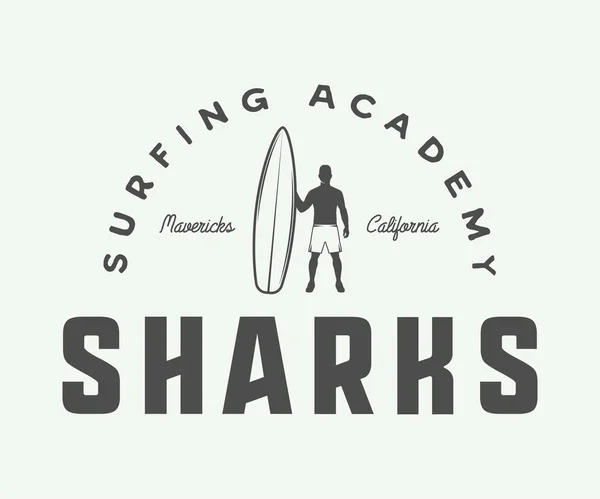 Logotipo de surf vintage, emblema, crachá, rótulo, marca —  Vetores de Stock