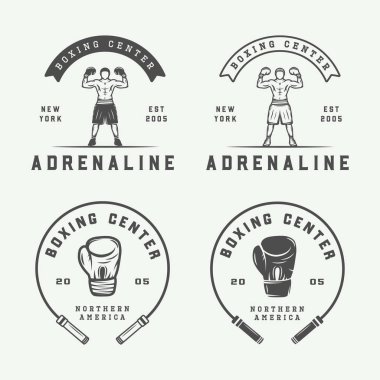 Boks ve dövüş sanatları logo rozetleri ve vintage tarzı etiketleri.