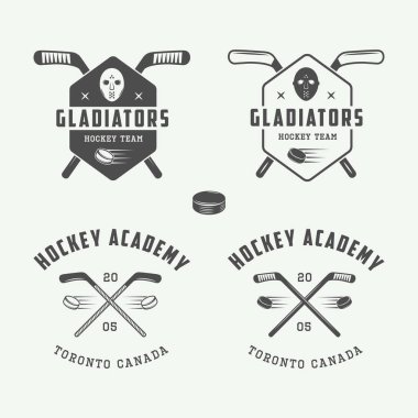 Vintage hokey amblem, logo, rozetleri, etiketleri kümesi 