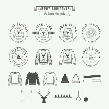 Vintage Merry Christmas veya kış satış logo, amblem, rozet