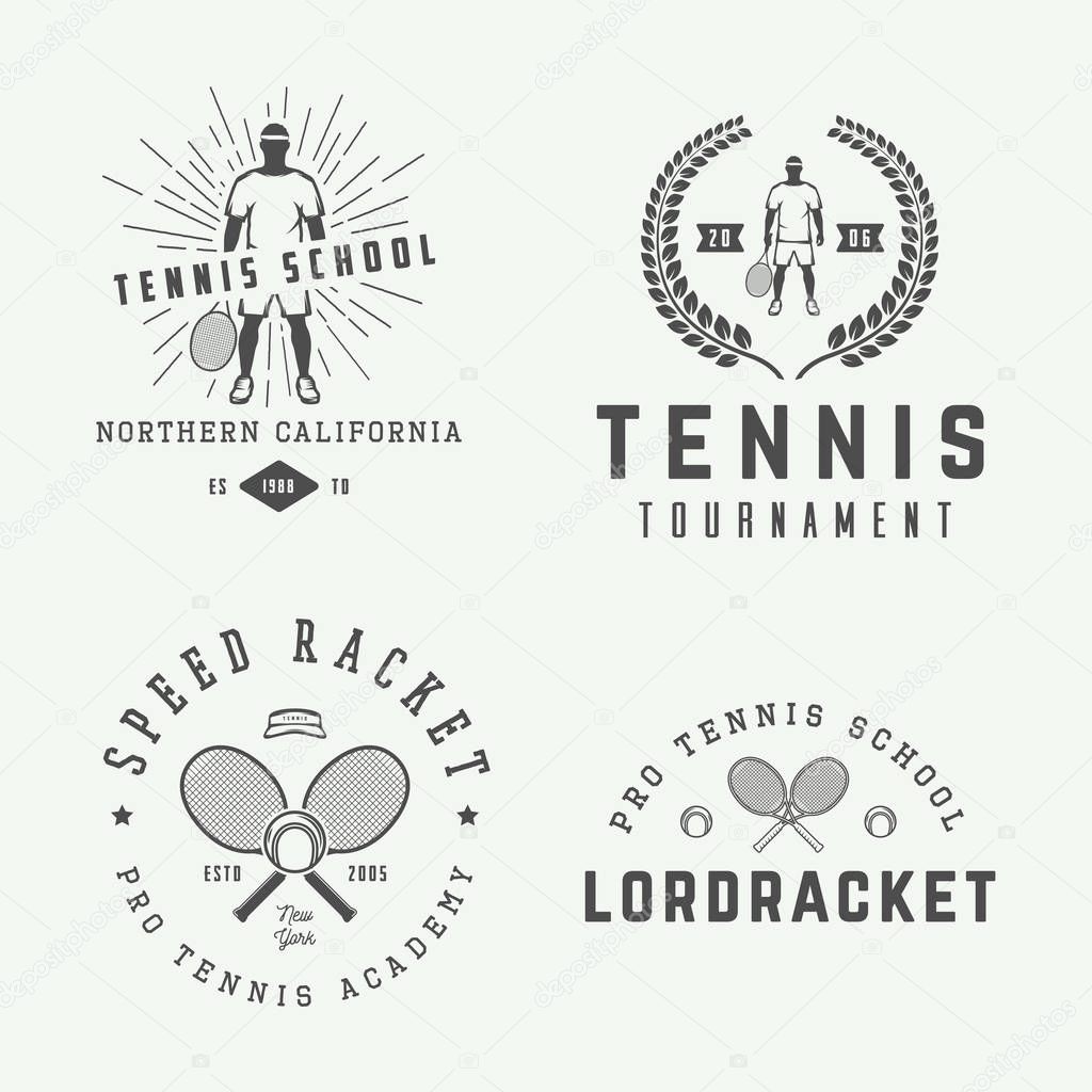 Set of vintage tennis logos, emblems, badges, labels and design elements. Graphic Art. Vector Illustration