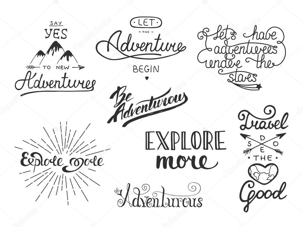 Set of adventure and travel vector hand drawn unique typography 