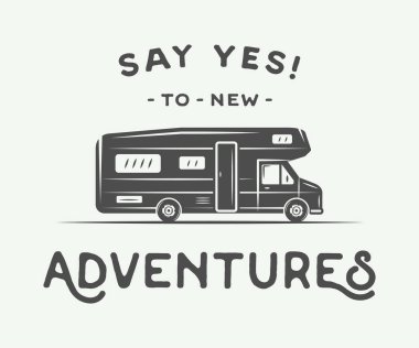 Retro VINTAGE poster camper ile. Evet demek için yeni maceralar. 