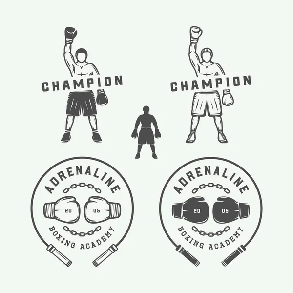 Odznaki logo boks i sztuk walki i etykiety w stylu vintage. — Wektor stockowy