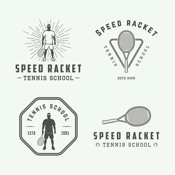 Set of vintage tennis logos, emblems, badges, labels — Stock Vector