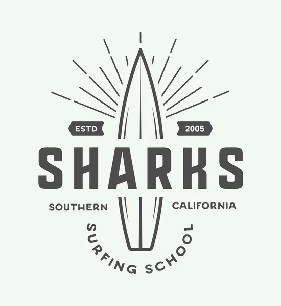 Logotipo de surf vintage, emblema, insignia, etiqueta, marca . — Vector de stock