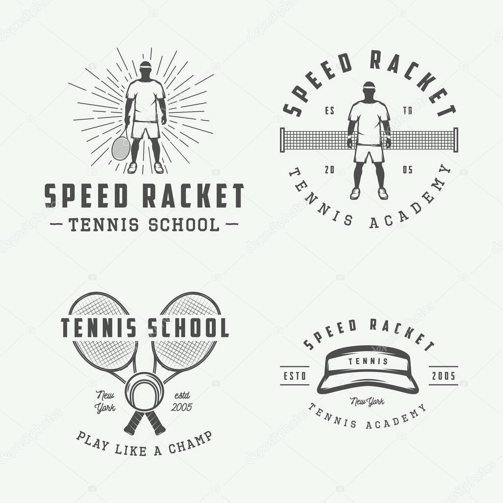 Set of vintage tennis logos, emblems, badges, labels and design elements. Graphic Art. Vector Illustration