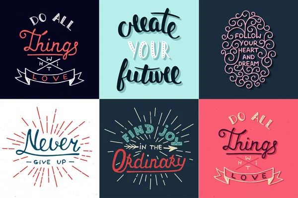 Conjunto de vetor motivacional e inspirador desenhado à mão tipografia única cartões de saudação, decoração, modelo, impressões, banners e cartazes . — Vetor de Stock