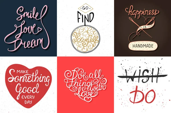 Set of motivational and inspirational vector hand drawn unique typography greeting cards, decoration, template, prints, banners and posters. — Stock Vector