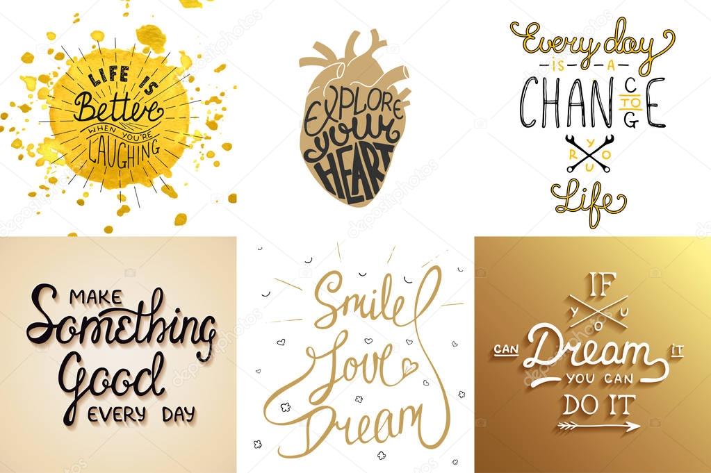 Set of motivational and inspirational vector hand drawn unique typography greeting cards, decoration, template, prints, banners and posters. 