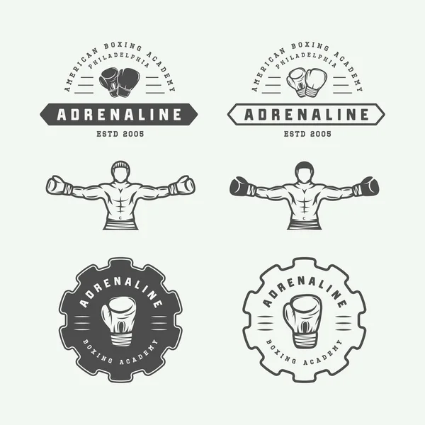 Conjunto de insignias y etiquetas de logotipo de artes marciales y boxeo vintage — Archivo Imágenes Vectoriales