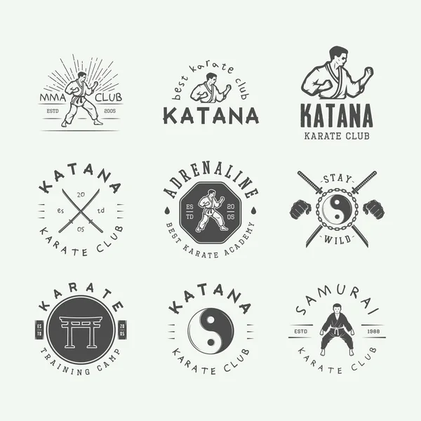 Conjunto de logotipo de karate vintage o artes marciales, emblema, insignia, etiqueta — Vector de stock