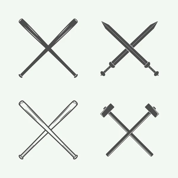 Set of vintage cross weapons in retro style. — Stock Vector