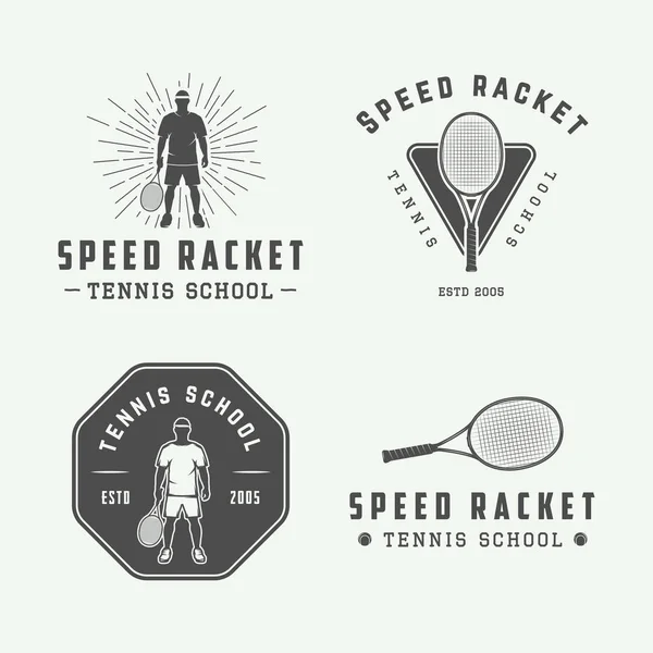 Vintage Tenis logolar, amblemler, rozetleri, etiketleri kümesi — Stok Vektör