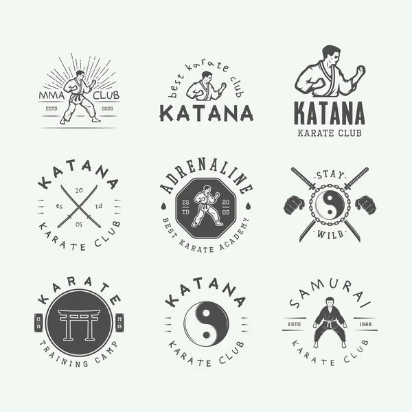Set of vintage karate or martial arts logo, emblem, badge, label Stock Vector