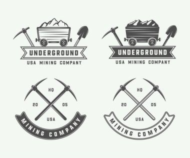 Retro incelemesi veya inşaat logo rozetleri ve etiketleri kümesi 