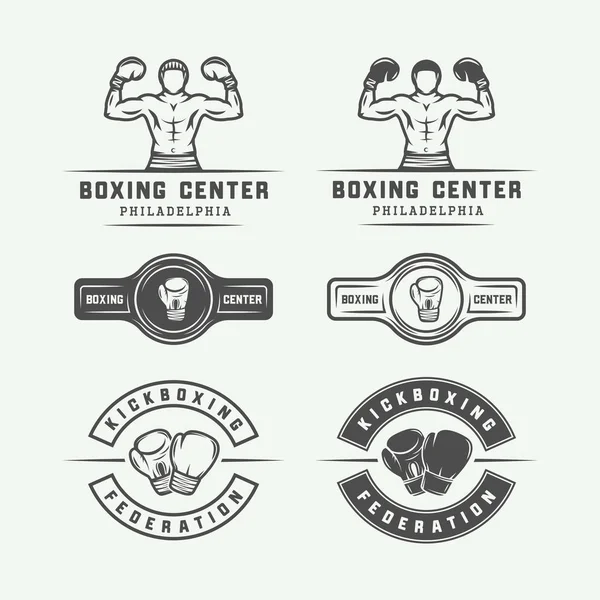 Boks ve dövüş sanatları logo rozetleri ve vintage tarzı etiketleri. — Stok Vektör