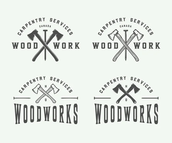 Conjunto de carpintaria vintage, carpintaria e etiquetas mecânicas, emblemas —  Vetores de Stock