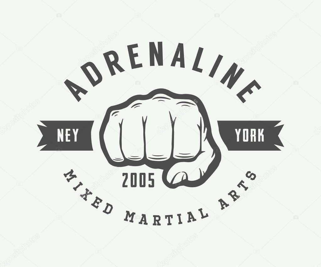 Vintage mixed martial arts logo, badge or emblem. Vector illustration