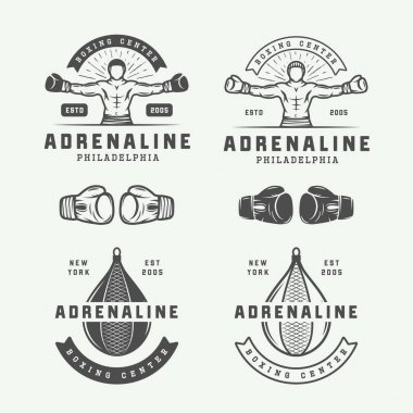 Boks ve dövüş sanatları logo rozetleri ve vintage tarzı etiketleri.