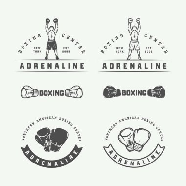 Boks ve dövüş sanatları logo rozetleri ve vintage tarzı etiketleri.