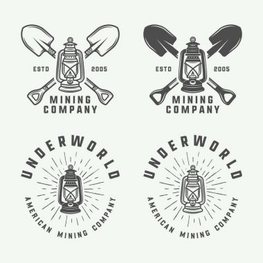 Set of retro mining or construction logos, badges, emblems  clipart