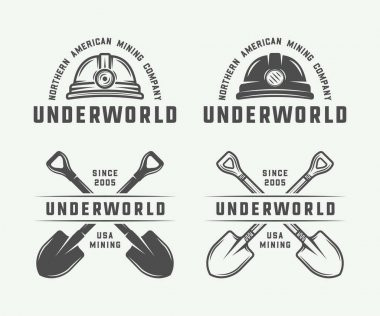 Retro incelemesi veya inşaat logo rozetleri ve etiketleri kümesi 