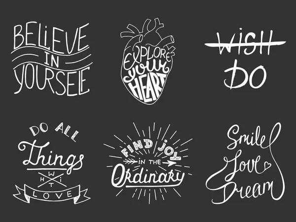 Conjunto de letras inspiradoras y motivadoras vectoriales para tarjetas de felicitación, decoración, impresiones y carteles . — Vector de stock