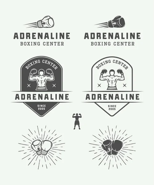 Odznaki logo boks i sztuk walki i etykiety w stylu vintage. — Wektor stockowy